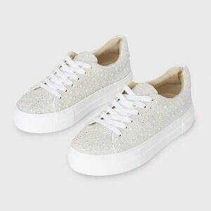 Betsey Johnson Sidny Crystal Pavé Faux Pearl Platform Sneakers, size 10, EUC